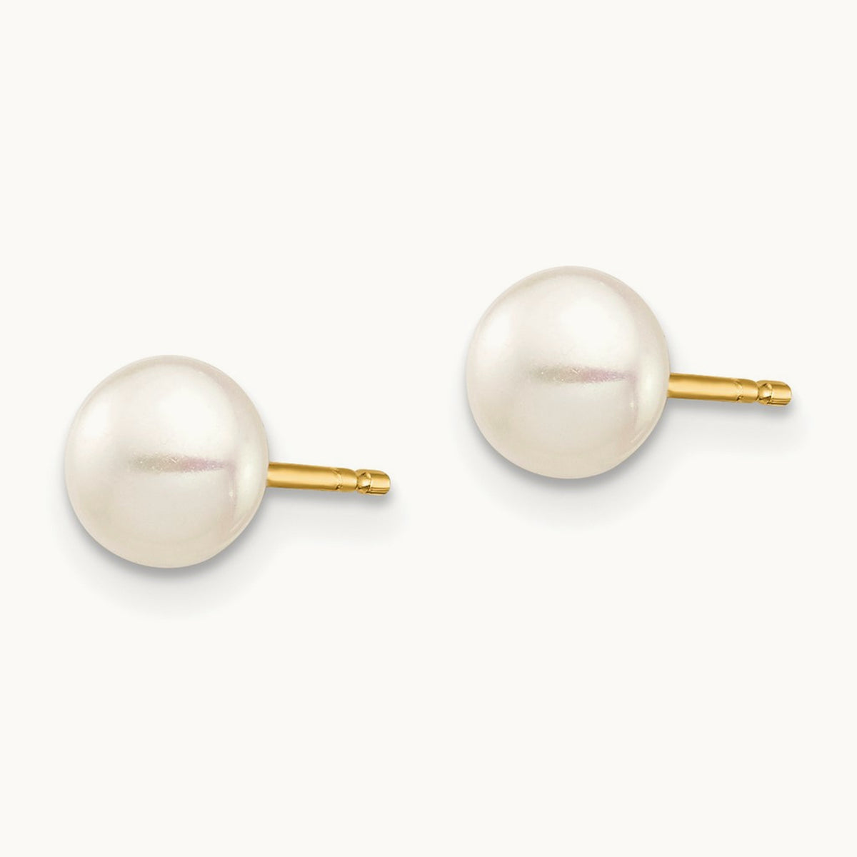 Madi K 5- White Button Freshwater Cultured Pearl Stud Post Earrings, 6mm, 14K
