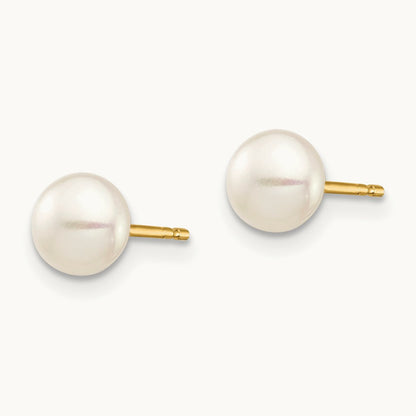Madi K 5- White Button Freshwater Cultured Pearl Stud Post Earrings, 6mm, 14K