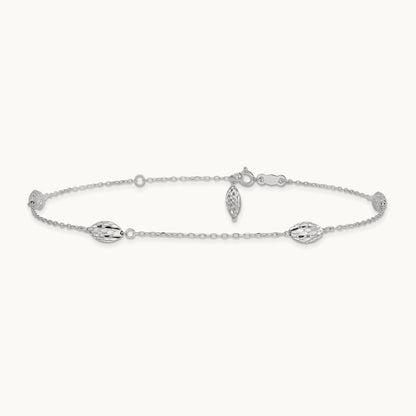 Puffed Rice Bead 9in Plus 1in ext. Anklet, 14K White Gold