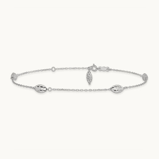 Puffed Rice Bead 9in Plus 1in ext. Anklet, 14K White Gold