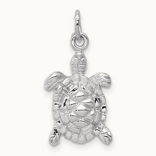 Solid Polished Open-Backed Turtle Charm, 14K White Gold