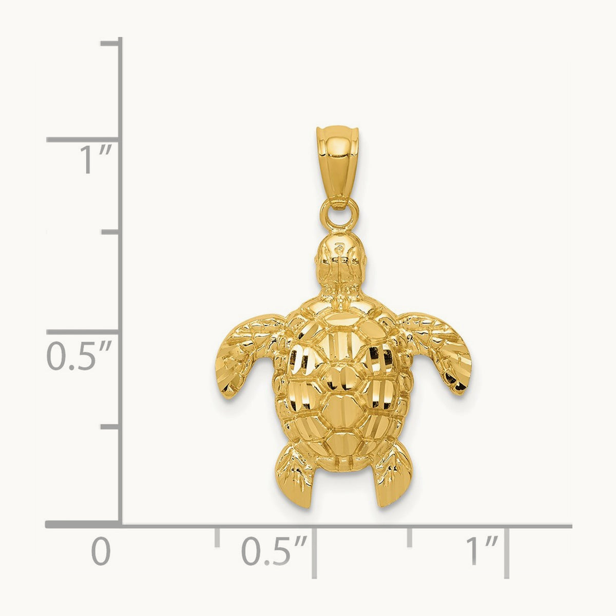 Diamond-cut Polished Sea Turtle Pendant — 14K Yellow Gold