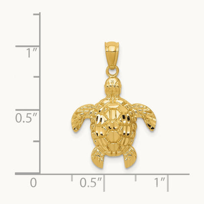Diamond-cut Polished Sea Turtle Pendant — 14K Yellow Gold