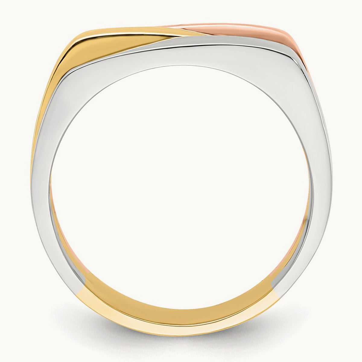 Tri-Color Contemporary Flat Top Band, 14K