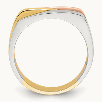 Tri-Color Contemporary Flat Top Band, 14K