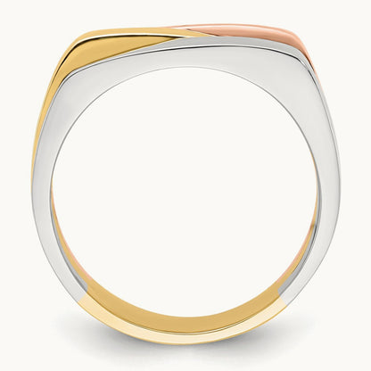 Tri-Color Contemporary Flat Top Band, 14K