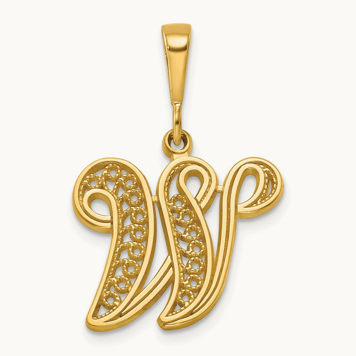 Polished Script Filigree Initial Pendant — W