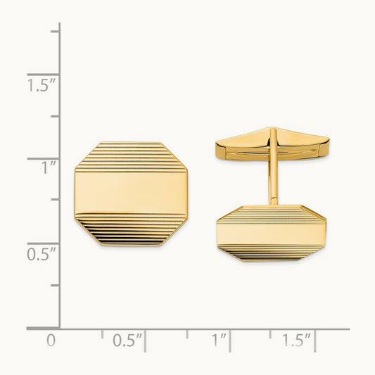 Men's Rectangular Octagon w/ Line Design Cuff Links, 14K