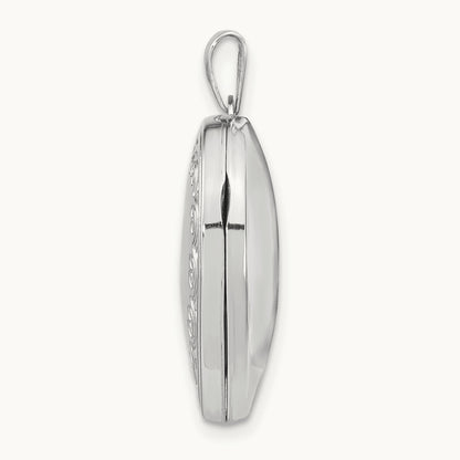 Scroll Design Heart Locket, 14K White Gold