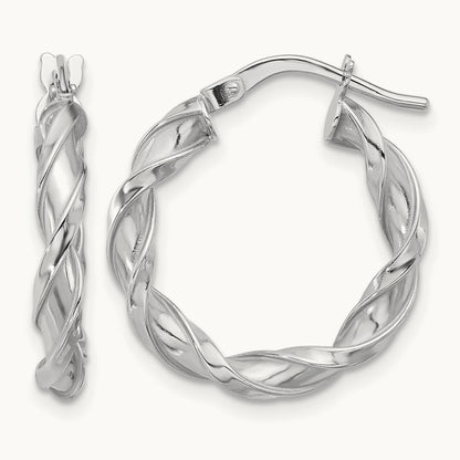 Polished Twisted Hoop Earrings, 14K White Gold — Leslie's