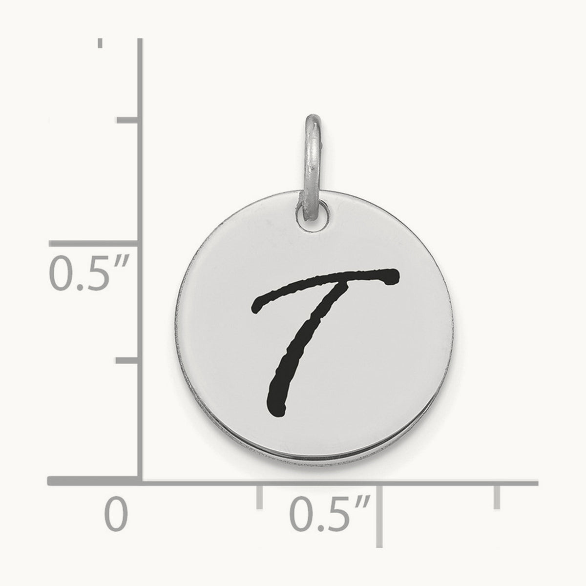 Polished Black Enamel Initial Disk Charm — 14K White Gold, T