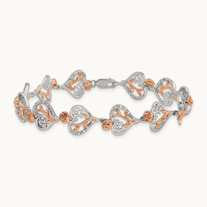 Diamond Quinceanera Heart Bracelet, 14K White with Rose Gold