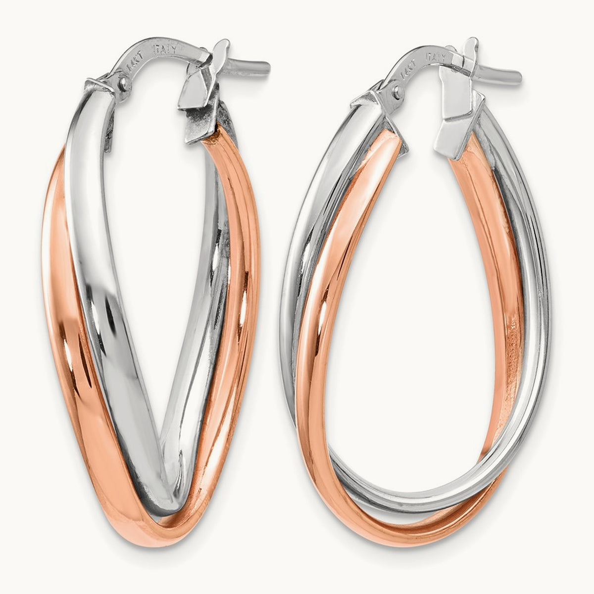 Polished Fancy Hoop Earrings, 14K Rose with White Gold — Leslie's