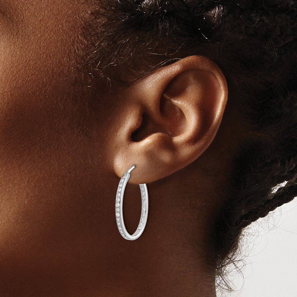 Diamond In/Out Hoop Earrings — 14K White Gold, 25mm