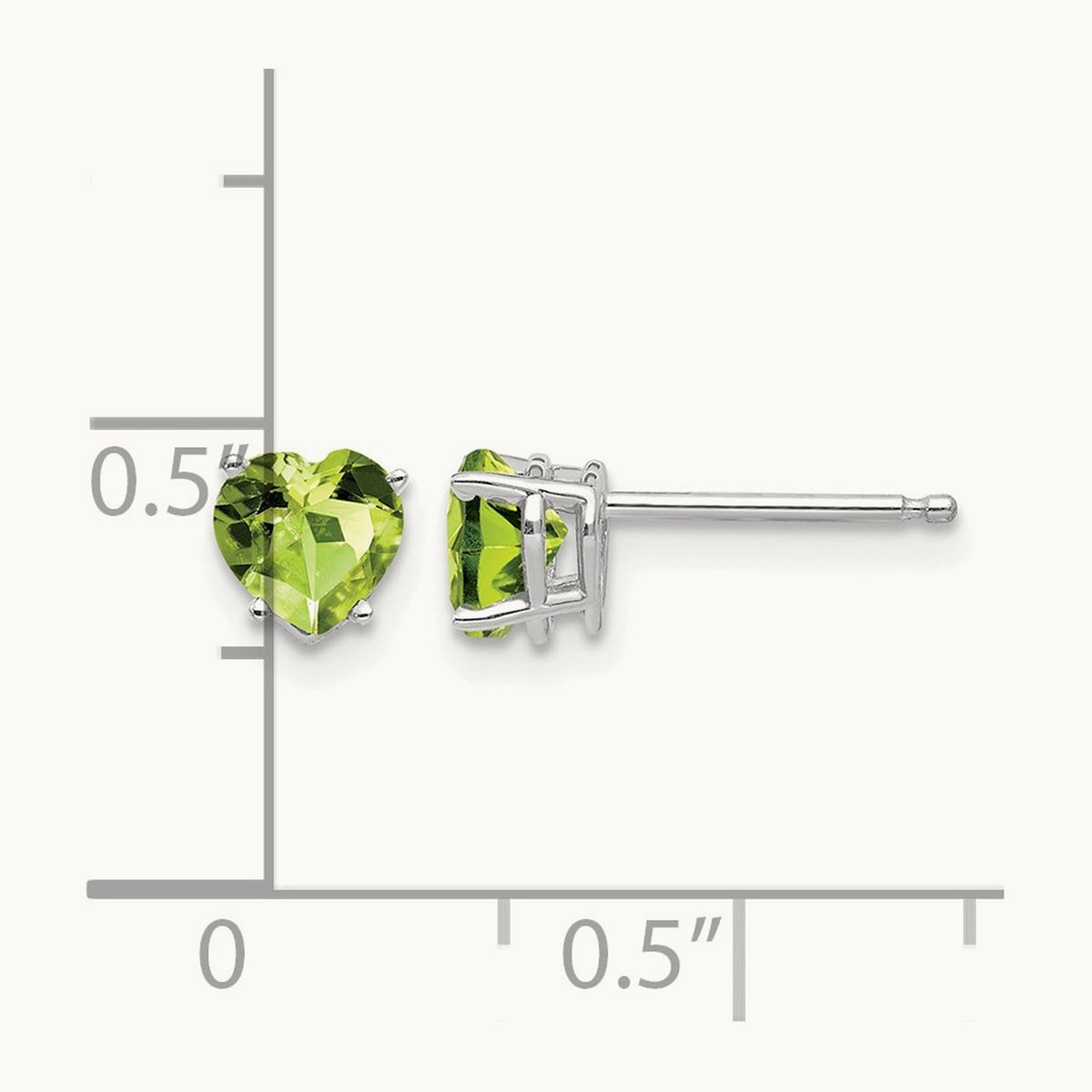 Heart Peridot Earrings, 5mm, 14K White Gold