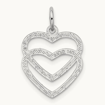 Double Heart Charm, 14K White Gold