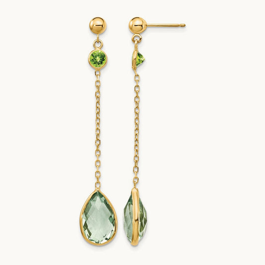 Peridot and Green Quartz Post Earrings, 14K