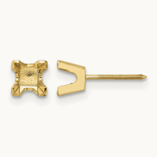 Princess-cut Stud Earring Mountings, 4mm, 14K