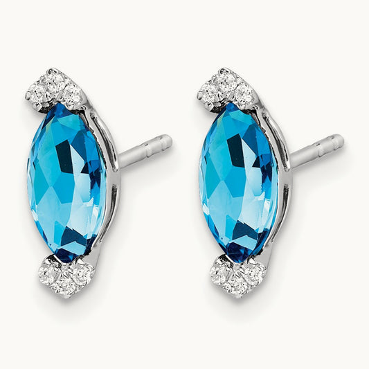 Marquise Blue Topaz and Diamond Earrings, 14K White Gold