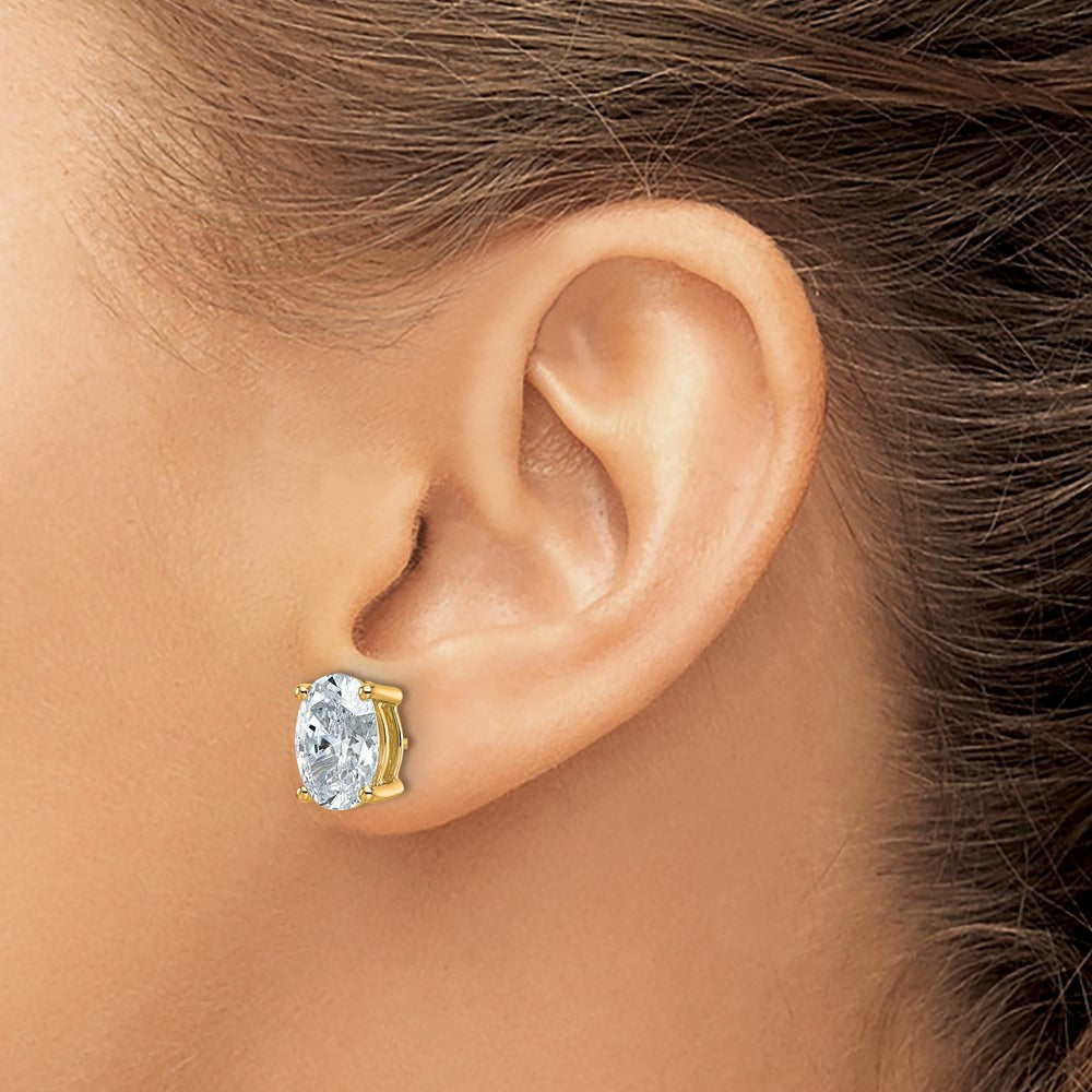 Oval Four-Prong Stud Earrings, 0.50-6.00 ct tw Lab-Grown Diamond — 5 ct, 14K Yellow Gold