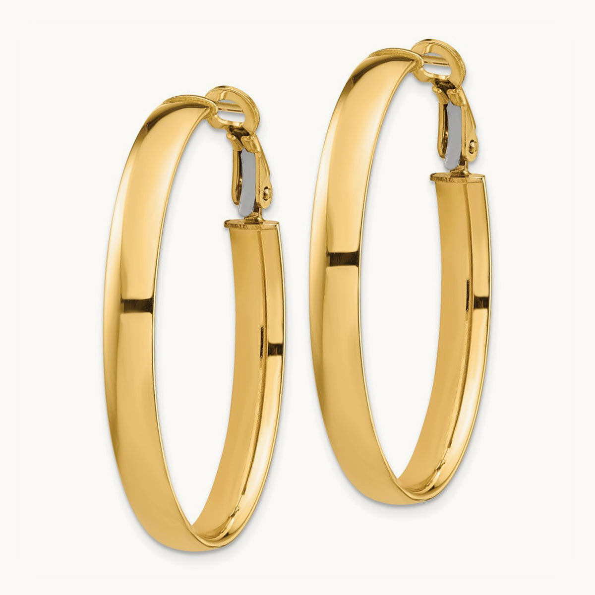 High Polished Omega Back Oval Hoop Earrings — 14K Yellow Gold