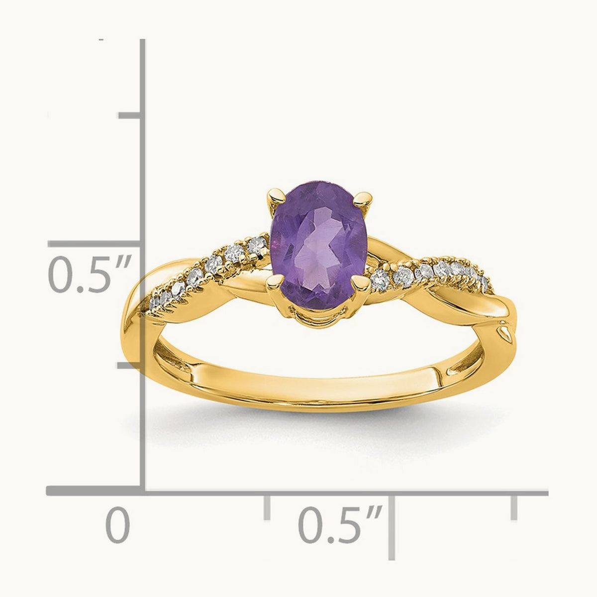 Oval Amethyst and Diamond Ring — 14K Yellow Gold, 0.084 ct, 7