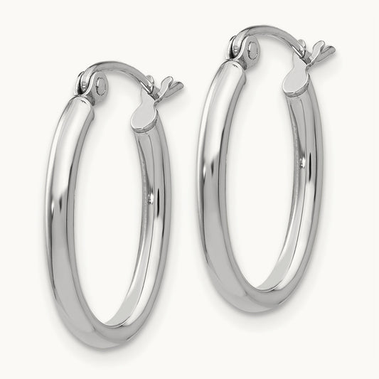 Polished Oval Tube Hoop Earrings, 2mm, 14K White Gold