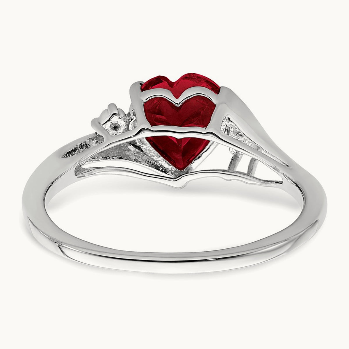 Created Ruby and Diamond Heart Ring, 14K White Gold