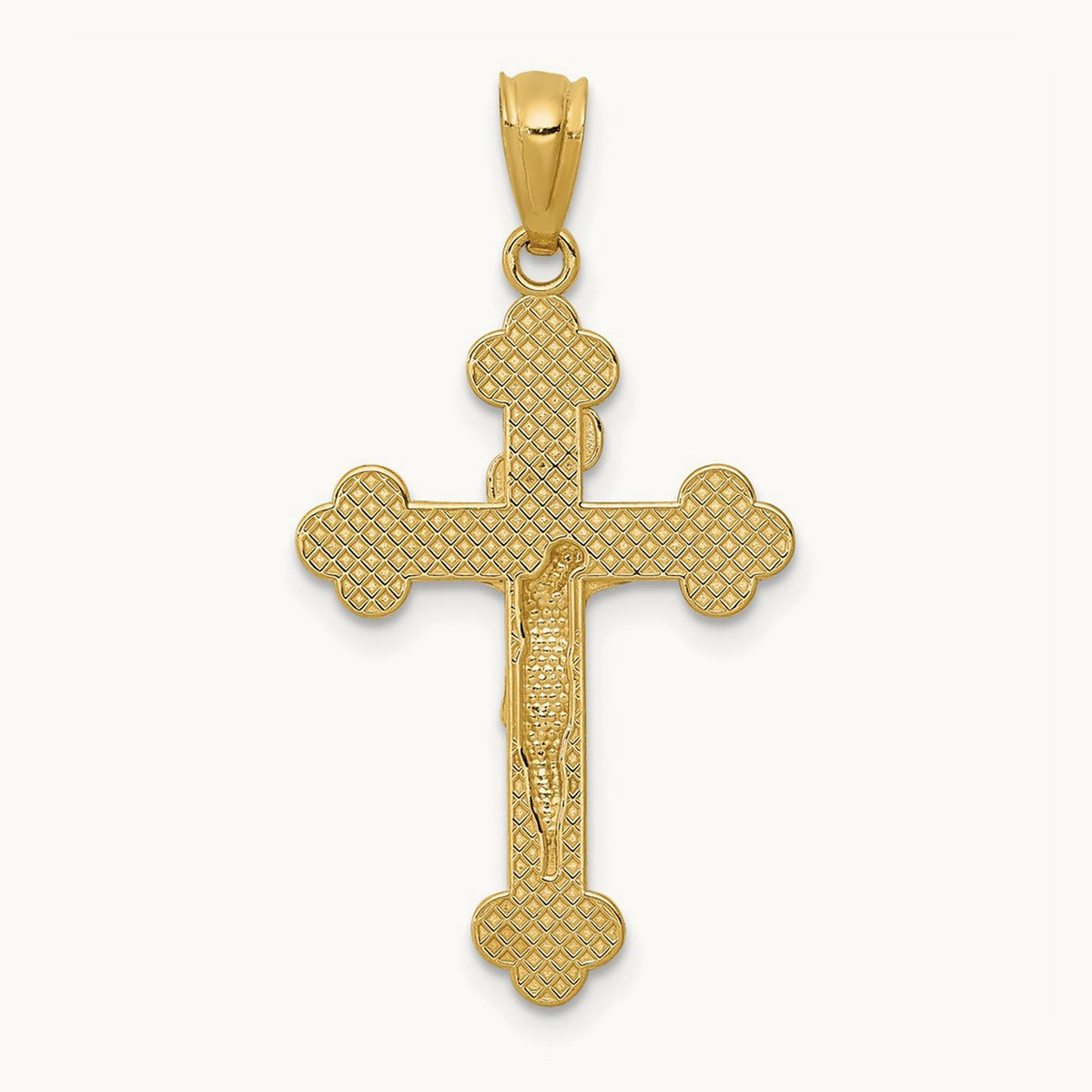 Polished INRI Medium Crucifix Pendant, 14K Gold
