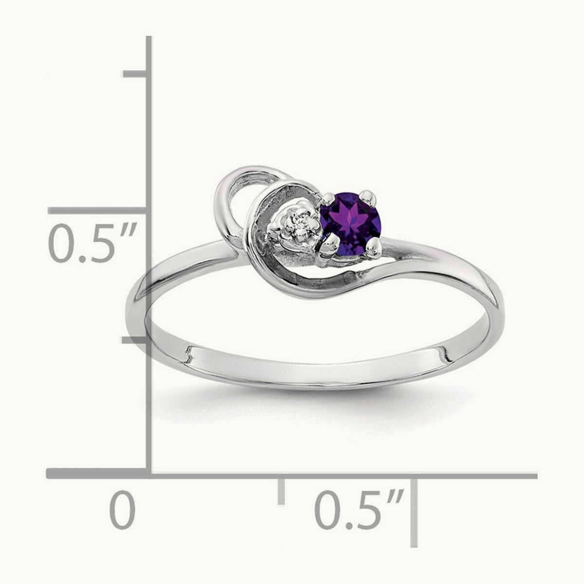 Amethyst AA Diamond ring, 3mm, 14K White Gold