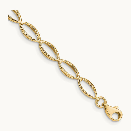 Polished Oval Link Bracelet — 14K Yellow Gold