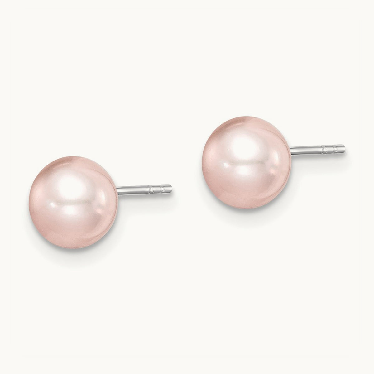 SS Madi K Rhod-plated 6- Pink Round FWC Pearl Stud Earrings, 7mm