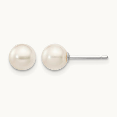 5- Round White Saltwater Akoya Cultured Pearl Earrings, 6mm, 14K White Gold