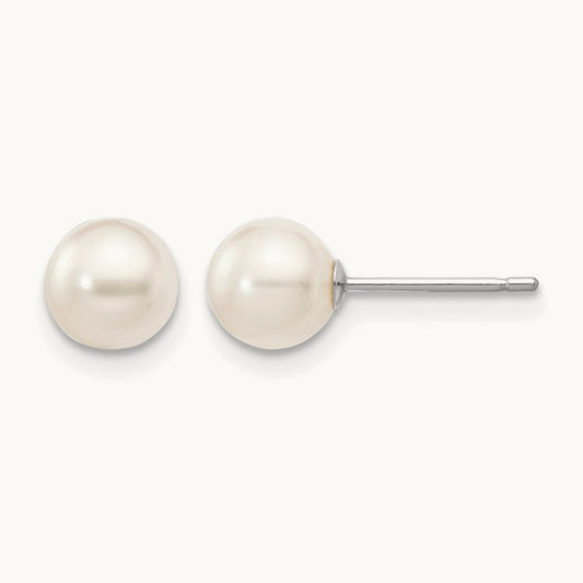 5- Round White Saltwater Akoya Cultured Pearl Earrings, 6mm, 14K White Gold