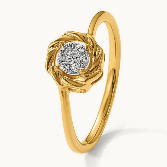 Complete Diamond Cluster Round Engagement Ring — 14K Yellow Gold