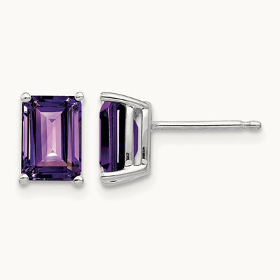7x5mm Emerald Cut Amethyst Earrings, 14K White Gold