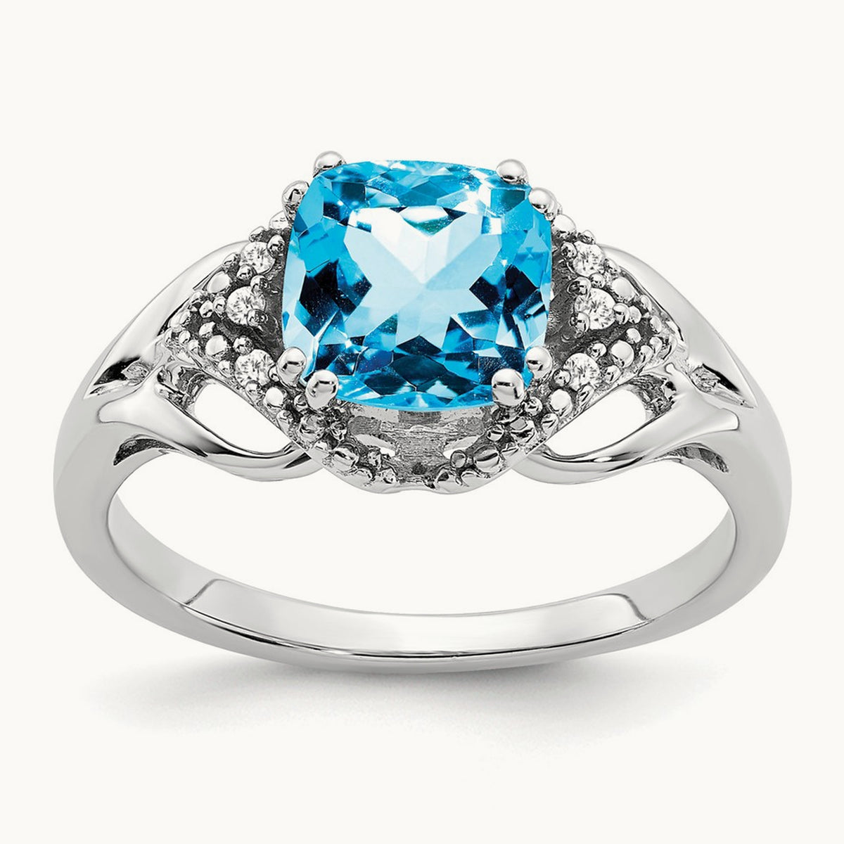 Blue Topaz and Diamond Ring, 14K White Gold