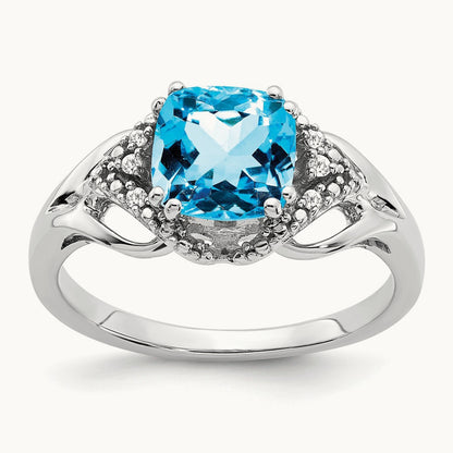 Blue Topaz and Diamond Ring, 14K White Gold