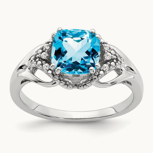 Blue Topaz and Diamond Ring, 14K White Gold