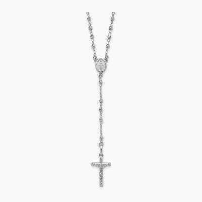 Polished Faceted Beads Rosary Necklace — 14K White Gold