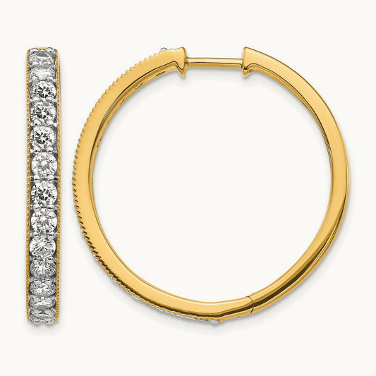 Diamond Milgrain Hinged Hoop Earrings, 14K Yellow Gold