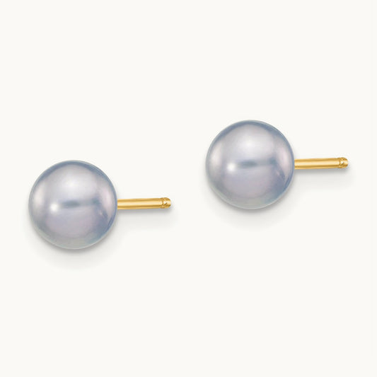 5- Grey Round Freshwater Cultured Pearl Stud Post Earrings, 6mm, 14K
