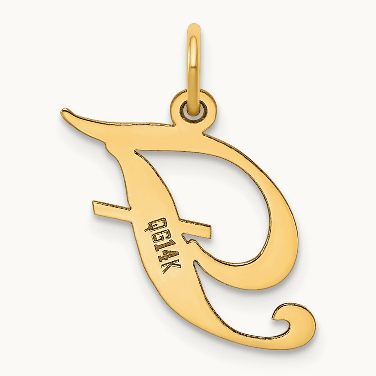 Medium Fancy Script Initial Charm — 14K Yellow Gold, F
