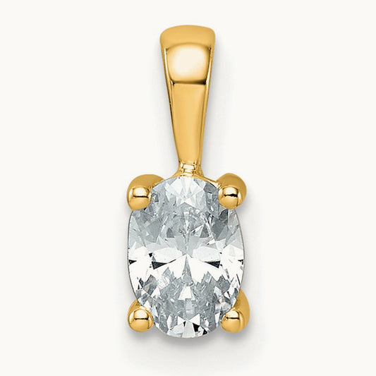 Oval Four-Prong Pendant, 1/2-5 ct Lab-Grown Diamond — 14K Yellow Gold