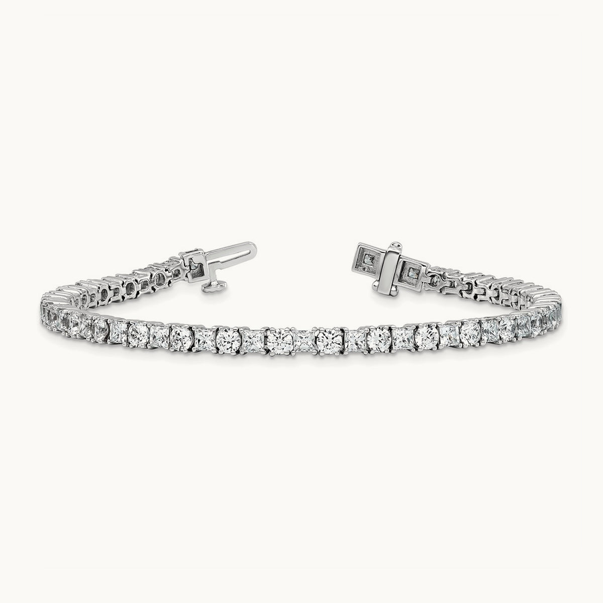 Princess/Round Tennis Bracelet, 7.00 ct tw Lab-Grown Diamond — 14K White Gold