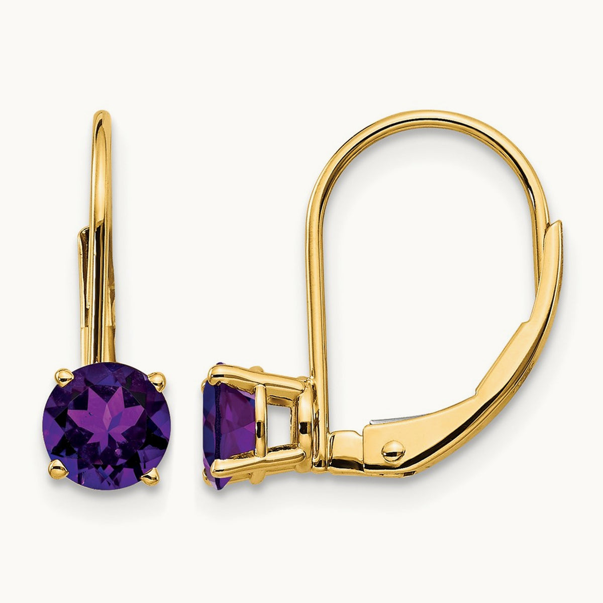 Amethyst Leverback Earrings, 5mm, 14K