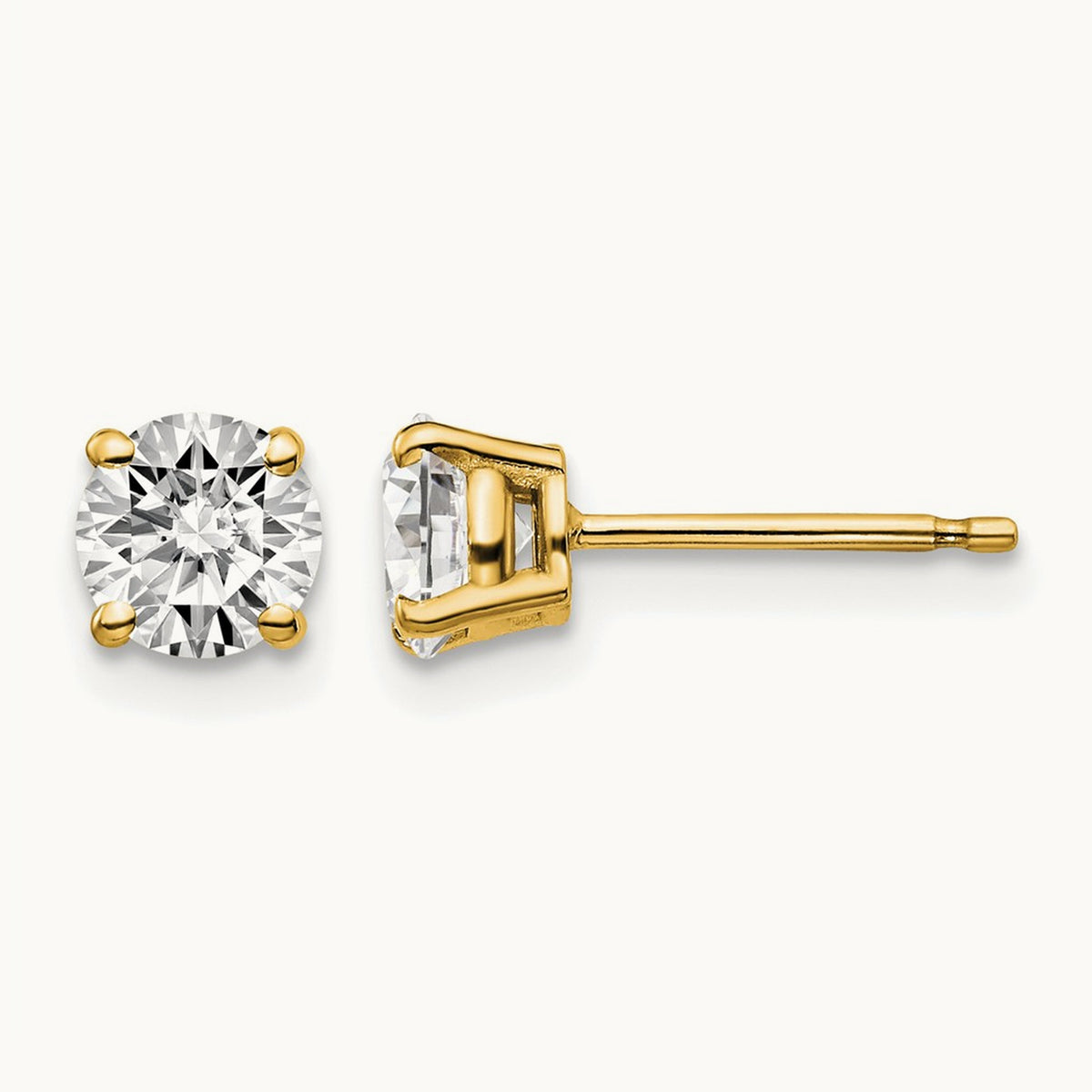 Round Diamond Stud Earrings — 14K Yellow Gold, 1.00 ct tw, I1 J-K · push back