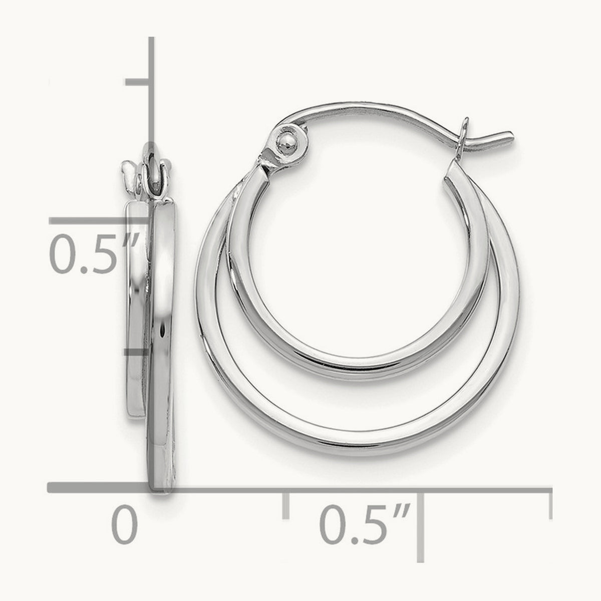 Polished 2 Row Stacked Round Hoop Earrings — 14K White Gold