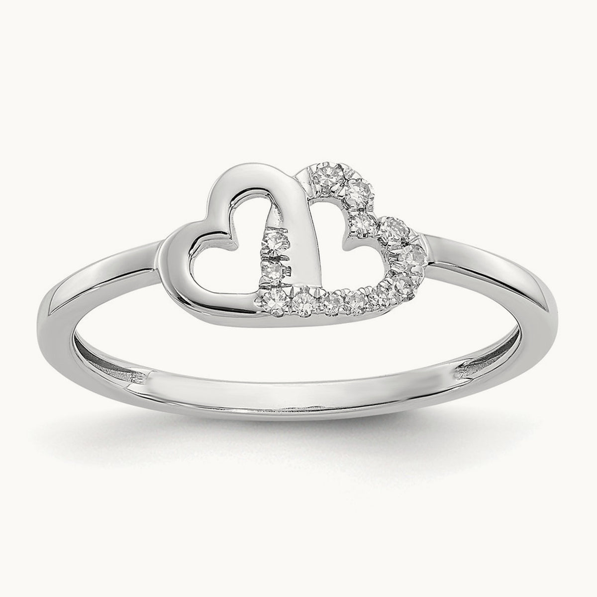 Diamond Double Heart Ring — 14K White Gold, 7