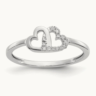 Diamond Double Heart Ring — 14K White Gold, 7